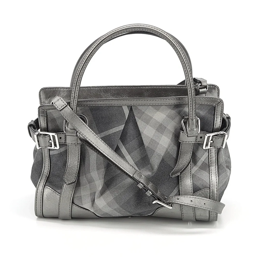 Authentic BURBERRY Gray Shimmer Check “Pilgrim” Satchel Crossbody - EUC
